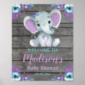 Paarse Blauwgroen ellephant welkomstbord, meisjesd Poster (Voorkant)
