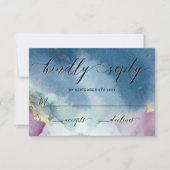 Paarse, Blauwgroen en Blauwe Waterverf Bruiloft RS RSVP Kaartje (Voorkant)