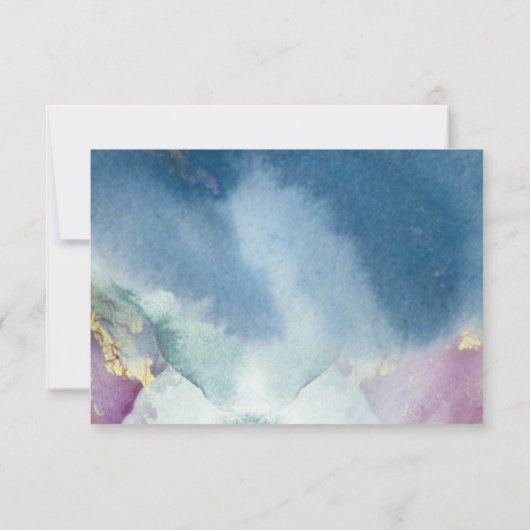 Paarse, Blauwgroen en Blauwe Waterverf Bruiloft RS RSVP Kaartje (Achterkant)