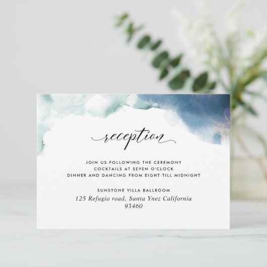 Paarse, Blauwgroen en Blauwe Waterverf Trouwrecept Informatiekaartje (Staand voorkant)
