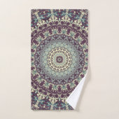 Paarse Blauwgroen en Crème Mandala Patroon Bad Handdoek (Handdoek)
