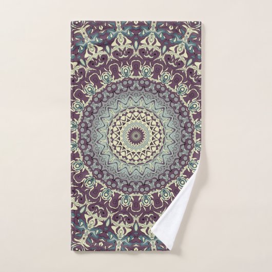 Paarse Blauwgroen en Crème Mandala Patroon Bad Handdoek (Handdoek)