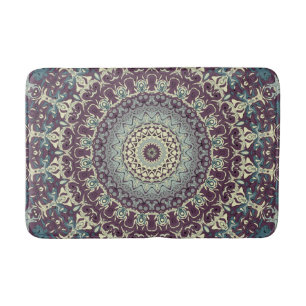 Paarse Blauwgroen en Crème Mandala Patroon Badmat