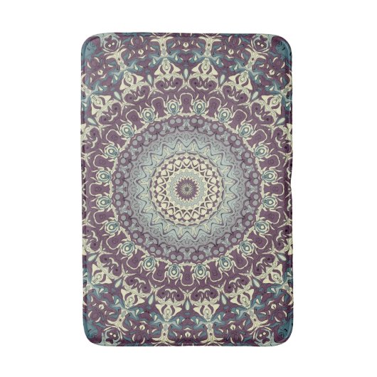 Paarse Blauwgroen en Crème Mandala Patroon Badmat (Voorkant Verticaal)