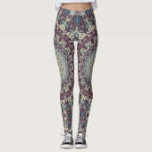 Paarse Blauwgroen en Crème Mandala Patroon Leggings (Voorkant)