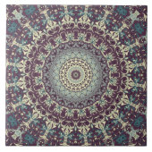 Paarse Blauwgroen en Crème Mandala Patroon Tegeltje (Voorkant)