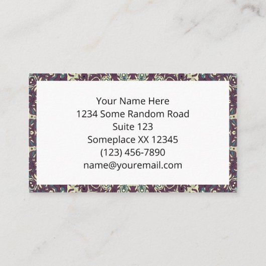 Paarse Blauwgroen en Crème Mandala Patroon Visitekaartje (Achterkant)