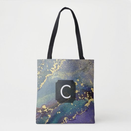 Paarse, Blauwgroen en goudachtige kunstmonogram Tote Bag (Voorkant)