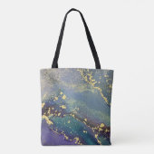 Paarse, Blauwgroen en gouden Abstracte Vloeibare K Tote Bag (Achterkant)