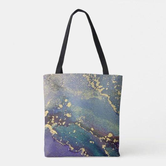 Paarse, Blauwgroen en gouden Abstracte Vloeibare K Tote Bag (Achterkant)