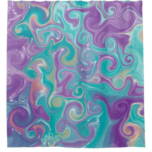 Paarse, Blauwgroen en goudziren Douchegordijn (Voorkant)
