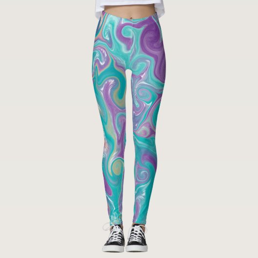 Paarse, Blauwgroen en goudziren Leggings (Voorkant)