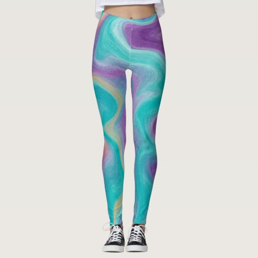 Paarse, Blauwgroen en goudzwammarmer Leggings (Voorkant)