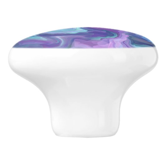 Paarse, Blauwgroen en Turquoise Abstracte Faux Mar Keramische Knop (Zijkant)