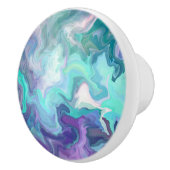 Paarse, Blauwgroen en Turquoise Abstracte Faux Mar Keramische Knop (Rechts)