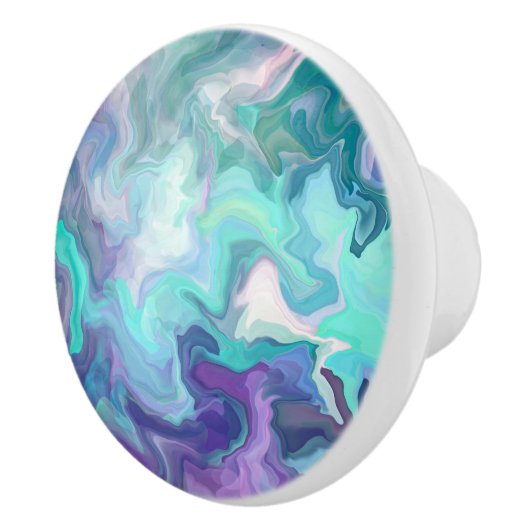 Paarse, Blauwgroen en Turquoise Abstracte Faux Mar Keramische Knop (Rechts)
