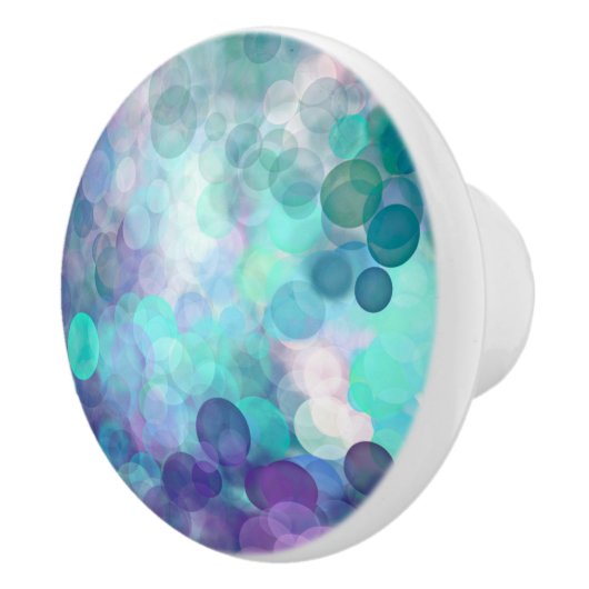 Paarse, Blauwgroen en Turquoise Bubbles Bokeh Keramische Knop (Rechts)