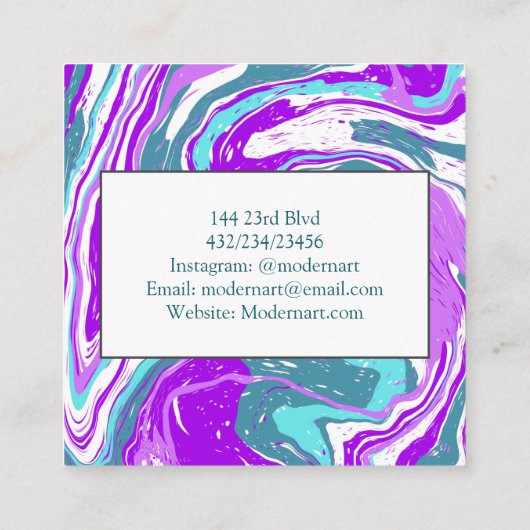 Paarse Blauwgroen en witte marmer Vierkante Visitekaartje (Achterkant)