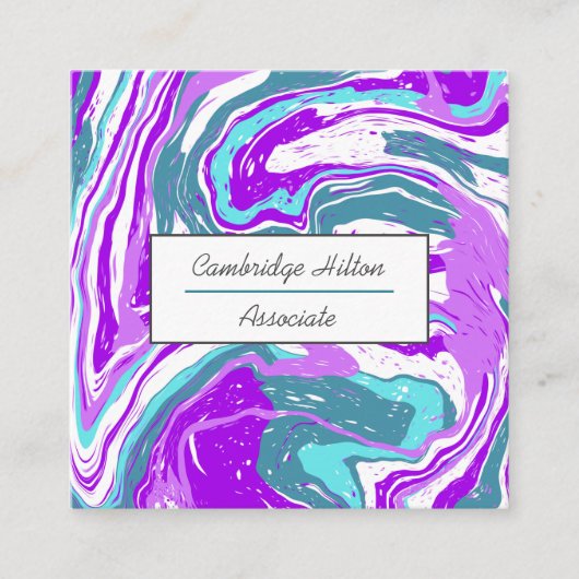 Paarse Blauwgroen en witte marmer Vierkante Visitekaartje (Voorkant)