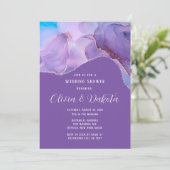 Paarse Blauwgroen Etheral Alcohol Ink Wedding Show Kaart (Staand voorkant)