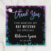 Paarse Blauwgroen Faux Glitter Bat Mitzvah Bedankjes Labels (Voorkant)