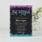Paarse Blauwgroen Faux Glitter Bat Mitzvah Kaart (Staand voorkant)