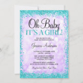 Paarse Blauwgroen Faux Glitter Lights Baby shower Kaart (Voorkant)