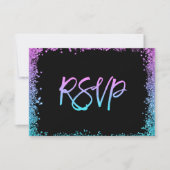 Paarse Blauwgroen Faux Glitter RSVP Kaartje (Voorkant)