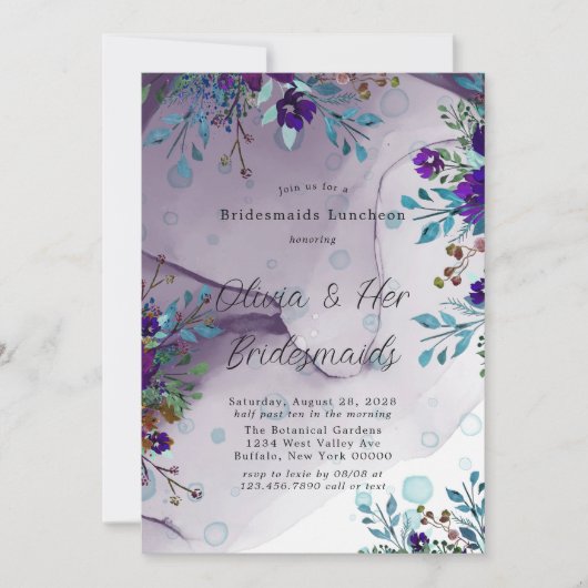 Paarse Blauwgroen flessenhalsbloederige bridesmaïd Kaart (Voorkant)