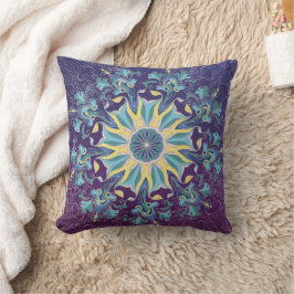 Paarse & Blauwgroen Floral Mandala Sierkussen