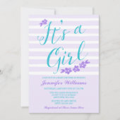 Paarse Blauwgroen Flower Stripes Baby Shower Uitno Kaart (Voorkant)