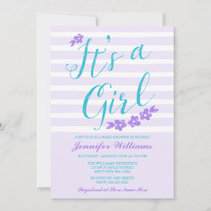 Paarse Blauwgroen Flower Stripes Baby Shower Uitno Kaart