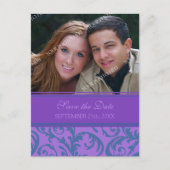 Paarse Blauwgroen foto Sla de datum bruiloft Brief Aankondigingskaart (Voorkant)