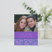 Paarse Blauwgroen foto Sla de datum bruiloft Brief Aankondigingskaart (Staand voorkant)