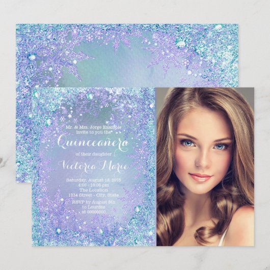 Paarse Blauwgroen Frozen Winter Wonderland Quincea Kaart (Voorkant / Achterkant)