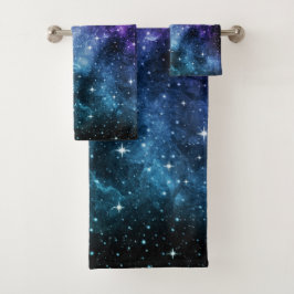 Paarse Blauwgroen galaxy Nebula Dream #1 Bad Handdoek