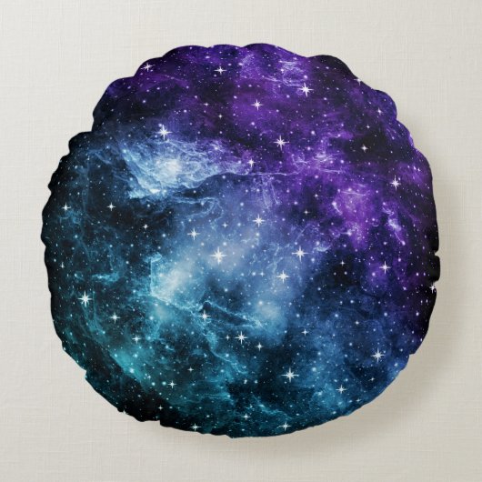 Paarse Blauwgroen galaxy Nebula Dream #1 Rond Kussen (Voorkant)