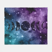 Paarse Blauwgroen galaxy Nebula Dream Moon Phases  Fleece Deken (Voorkant (Horizontaal))