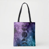 Paarse Blauwgroen galaxy Nebula Dream Moon Phases Tote Bag (Voorkant)