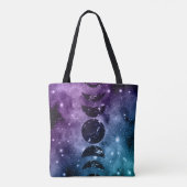 Paarse Blauwgroen galaxy Nebula Dream Moon Phases Tote Bag (Achterkant)