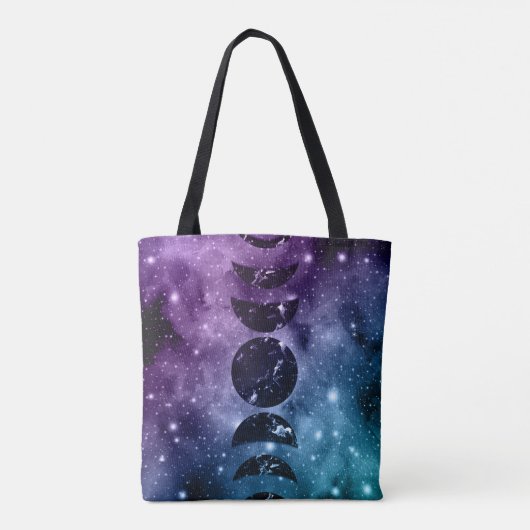 Paarse Blauwgroen galaxy Nebula Dream Moon Phases Tote Bag (Achterkant)