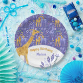 Paarse Blauwgroen Gele Giraffes, geb. Papieren Bordje (Feest)