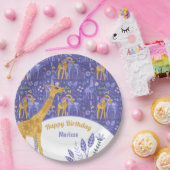 Paarse Blauwgroen Gele Giraffes, geb. Papieren Bordje (Feest)