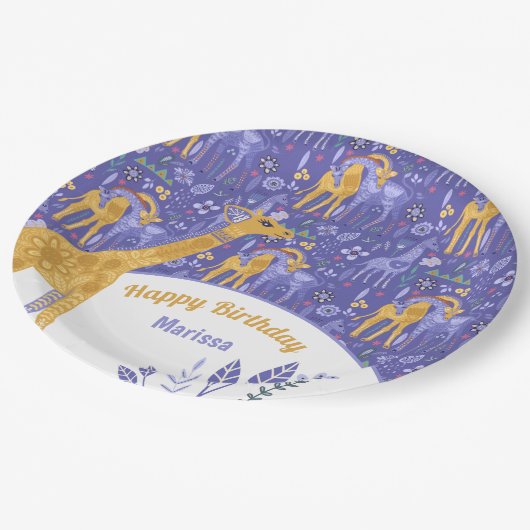 Paarse Blauwgroen Gele Giraffes, geb. Papieren Bordje (Gekanteld)