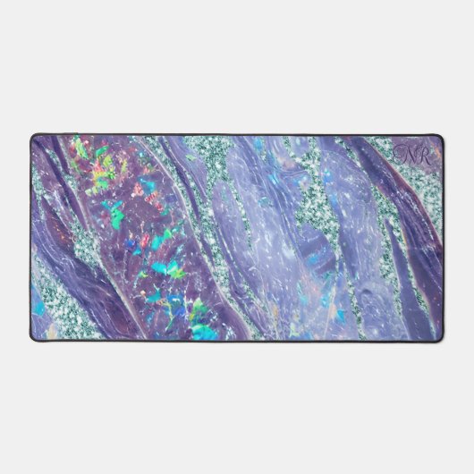 Paarse Blauwgroen Glitter Holografische Opal Marbl Bureaumat (Voorkant)