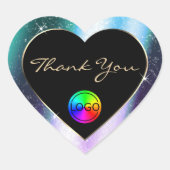 Paarse Blauwgroen Glitter Lijst Bedankt met Logo Hart Sticker (Voorkant)