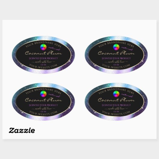 Paarse Blauwgroen Glitter Lijst Productlabel met L Ovale Sticker (Vel)