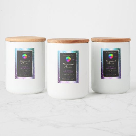 Paarse Blauwgroen Glitter Lijst Productlabel met L Voedselcontainer Etiket (Flessen)