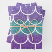 Paarse Blauwgroen Glitter Mermaid Scallop-schalen Inpakpapier Vel (In situ)