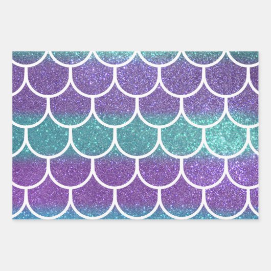Paarse Blauwgroen Glitter Mermaid Scallop-schalen Inpakpapier Vel (Voorkant)